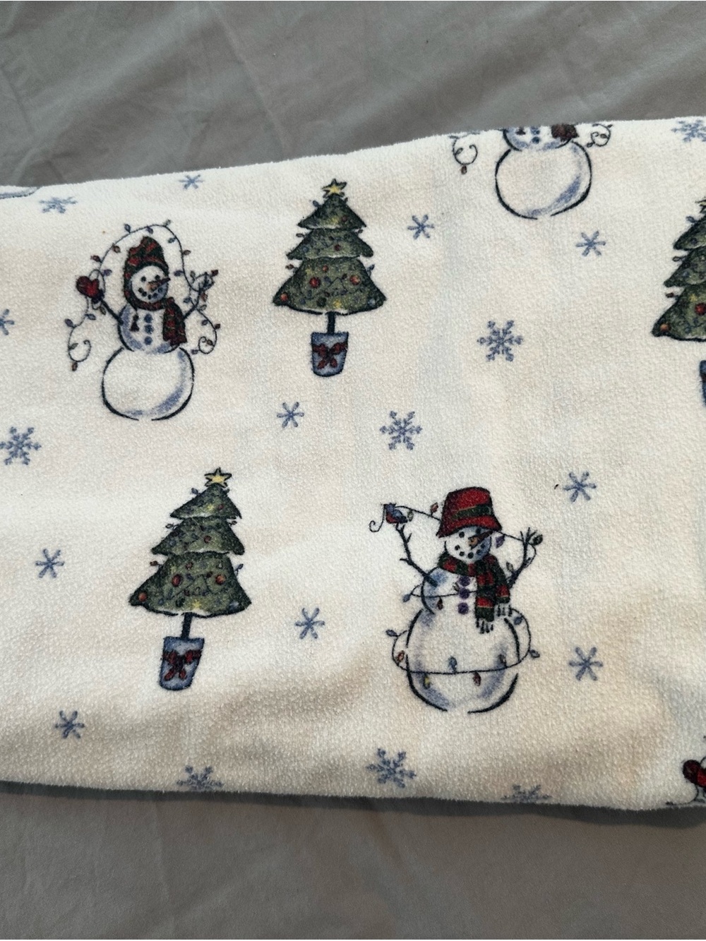 Festive Snowman & Christmas Tree Flannel Twin Flat Sheet Sears - White Base